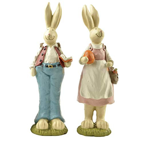 Coaste 1 Pair Easter Bunnies Statue Rabbit Couple Resin Figurines Easter Rabbits Home Decoration Garden Rabbit Decor Statues 6.10x1.97x1.77in