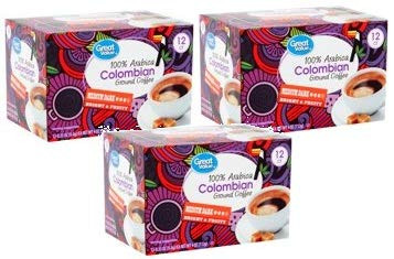 Great Value 100 percent Arabica Colombian Medium Dark Ground Coffee Pods 0.33 oz 12 count  Pack of 3