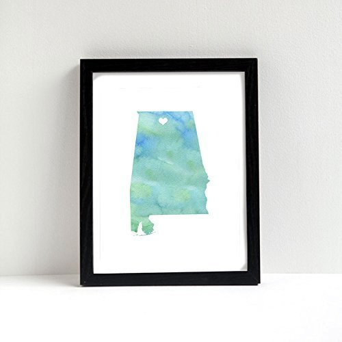 Alabama or ANY state Map Art Print - Watercolor Series Hometown Wall Art Paint Painted