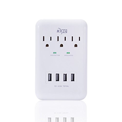 KMC 3-Outlet Wall Mount Surge Protector with 4 USB Charging Ports (4.8 AMP)