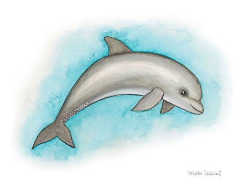 Dolphin art print. Under the Sea nursery art. Baby dolphin watercolor painting. Ocean nursery decor. Nautical kids room art decor.