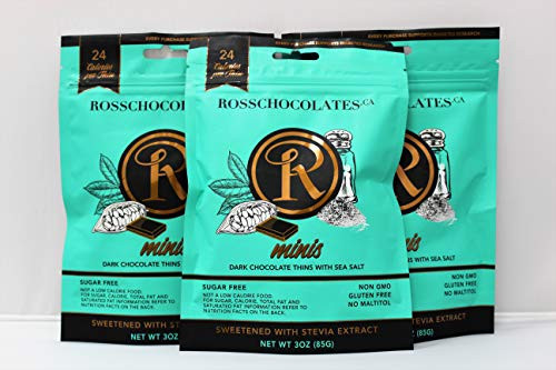 ROSS CHOCOLATES Keto Friendly Sugar Free Chocolate Dark - Sea Salt  Pouch    3 Pack