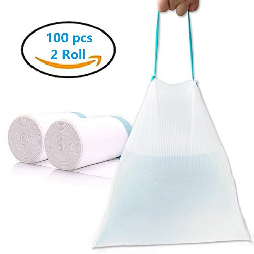 4 Gallon Small White Strong Drawstring Trash Bag,Garbage Bags for Bathroom, Bedroom, Home, Office, Trash Cans - 100 Counts/2 Rolls)