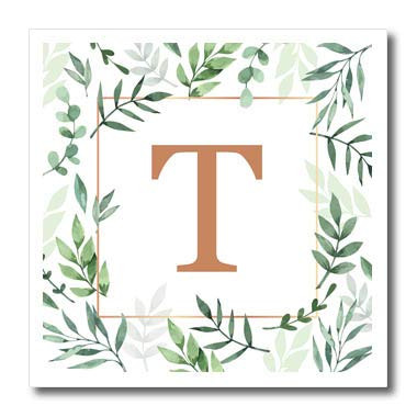 3dRose Monogram Initial Letter T in Gold Framed in Leaves. - Iron on Heat Transfers  ht_337454_1