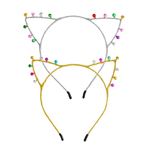 Holibanna 2 Pcs Christmas Cat Ear Headbands with Colored Bells Ear Hair Hoop Cat Ears Hair Band for Christmas Birthday Party Props