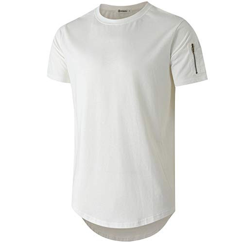 KLIEGOU TS216 Mens 100 percent Cotton Hipster Hip Hop Crewneck T-Shirt Zip Pocket White S KLIEGOU TS216 Mens 100 percent Cotton Hipster Hip Hop Crewneck T-Shirt Zip Pocket White S