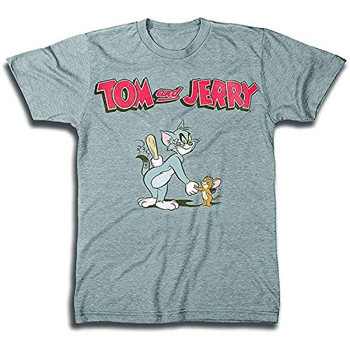 Mens Tom and Jerry Battle Shirt - Classic Hanna-Barbera Tee Vintage Cartoon Chase T-Shirt L Grey Mens Tom and Jerry Battle Shirt - Classic Hanna-Barbera Tee Vintage Cartoon Chase T-Shirt L Grey