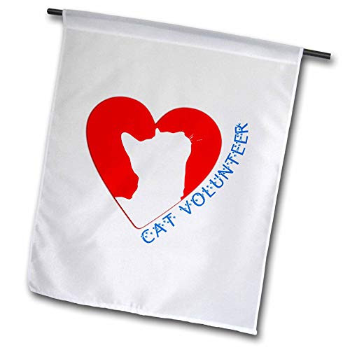 3dRose Alexis Design - Animals Red Heart Love - Red Heart White cat Silhouette Inside. Cat Volunteer Blue Text - 12 x 18 inch Garden Flag  fl_313521_1 3dRose Alexis Design - Animals Red Heart Love - Red Heart White cat Silhouette Inside. Cat Volunteer Blue Text - 12 x 18 inch Garden Flag  fl_313521_1