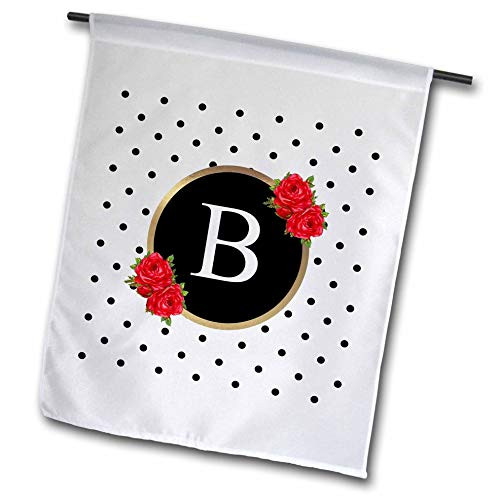 3dRose InspirationzStore - Monograms - Letter B Monogram Black and White Polka dots with red Roses Flowers - 12 x 18 inch Garden Flag  fl_317343_1