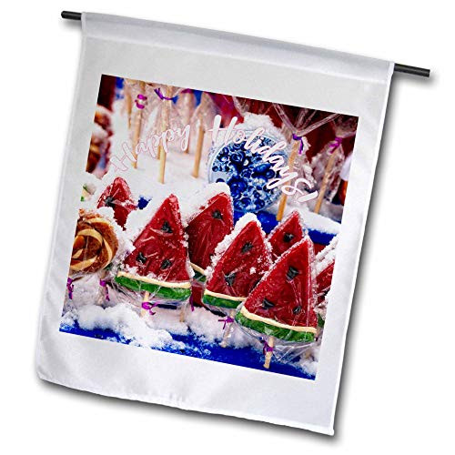 3dRose Sweet Candies Water Melon Shaped Lollipops. Happy Holidays Text - Flags  fl_340600_1