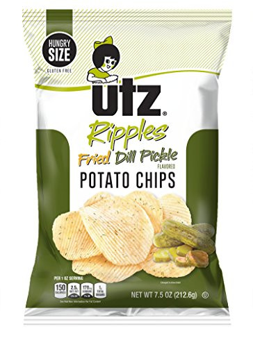 Utz Quality Foods Flavored Potato Chips 7.5 Ounce Hungry Size Bag  Fried Dill Pickle 3 Bags
