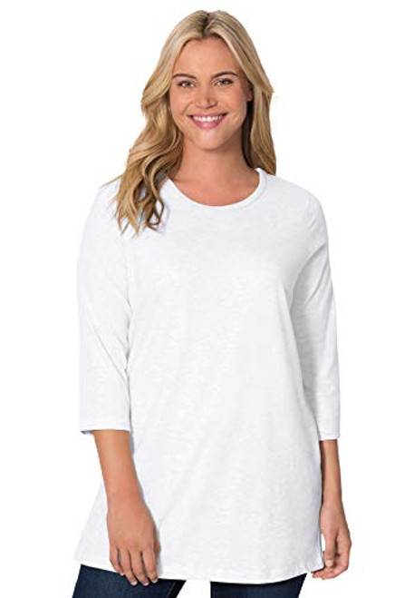 Woman Within Womens Plus Size Perfect Three-Quarter-Sleeve Scoop-Neck Tunic - 1X White