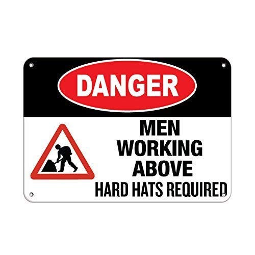 DYLAN MILLER Safety Sign - Danger Men Working Above Hard Hats Required DYU0354 12 x 16 Inches Metal Sign Durable Indoor and Outdoor Signs Street Signs