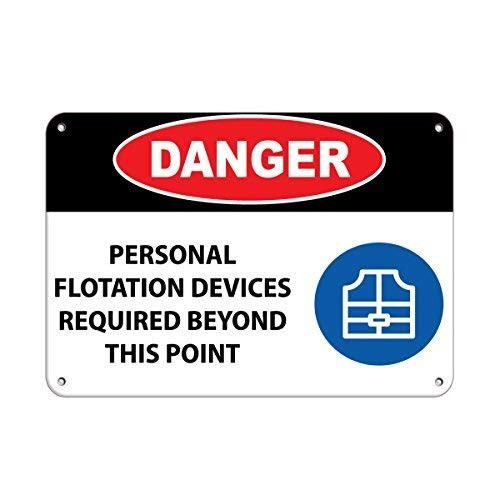 DYLAN MILLER Safety Sign - Danger Personal Flotation Devices Required Beyond This Point DYU0037 12 x 16 Inches Metal Sign Durable Indoor and Outdoor Signs Street Signs