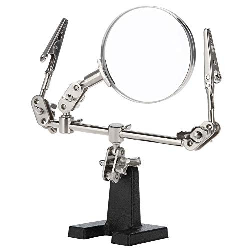Soapow Helping Hand with Magnifying Glass 5X Magnifying Glass Horseshoe Shape Base with A 5X Magnifier and 2 Clamps Jewelry Magnifier for Soldering Crafting Inspecting Micro Objects