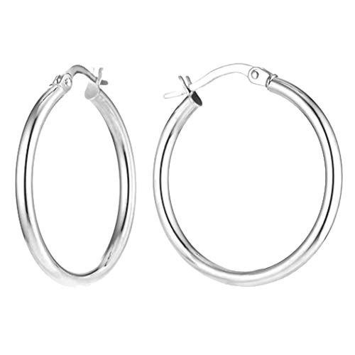925 Sterling Silver Hoop Earrings Italian Classic Click-Top for Women 40MM 925 Sterling Silver Hoop Earrings Italian Classic Click-Top for Women 40MM
