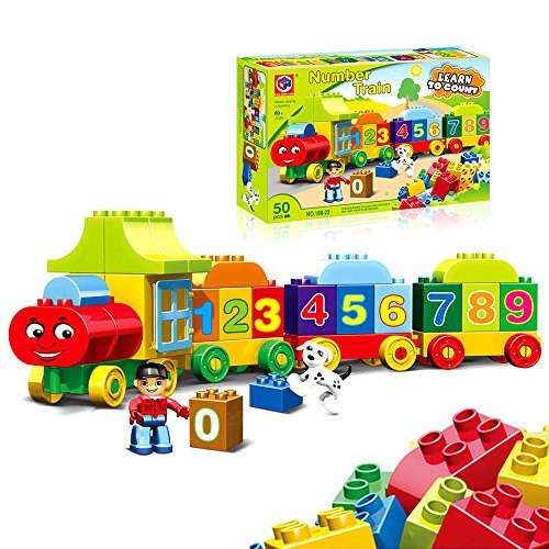 Mundo Toys Miami Train Building Sets Blocks Number Learn to Count 50 pcs Compatible with LEGO Ideal to toddlers Preschool Toy