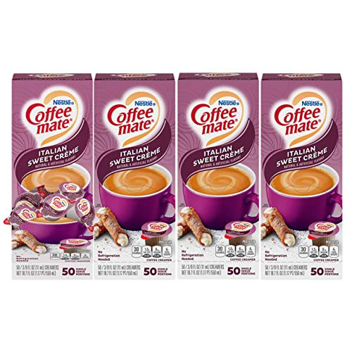Nestle Coffee mate Coffee Creamer Italian Sweet Creme Liquid Creamer Singles Non Dairy No Refrigeration Box of 50 Singles  Pack of 4 Nestle Coffee mate Coffee Creamer Italian Sweet Creme Liquid Creamer Singles Non Dairy No Refrigeration Box of 50 Singles  Pack of 4