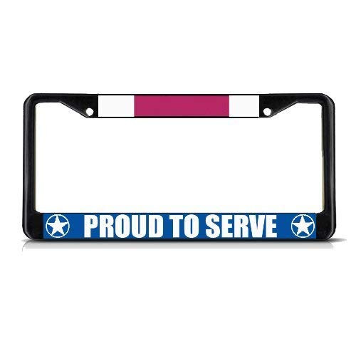 WERRT Legion of Merit Proud to Serve Black Chrome Aluminum Alloy License Plate Frame Stainless Metal Car Tag Holder 12 inch  X 6 inch