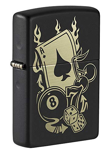 Zippo Gambling Design Black Matte Pocket Lighter Black Matte Gambling One Size