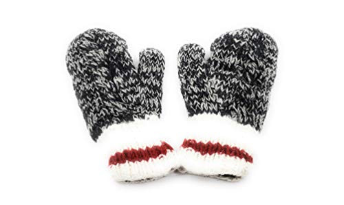 Hand Knit Wool Mittens Fleece Lined Made in Nepal  Grey with Red Stripe