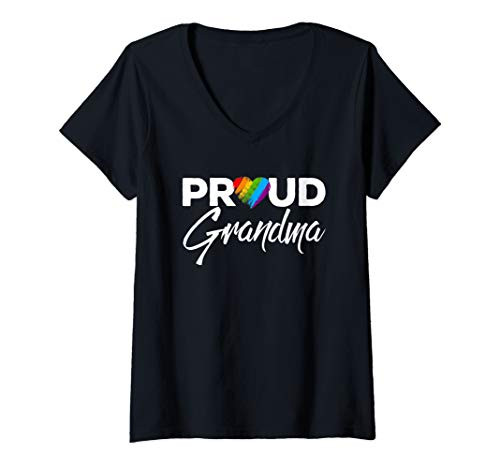 Womens Proud Grandma Gay Pride Month LGBTQ V-Neck T-Shirt