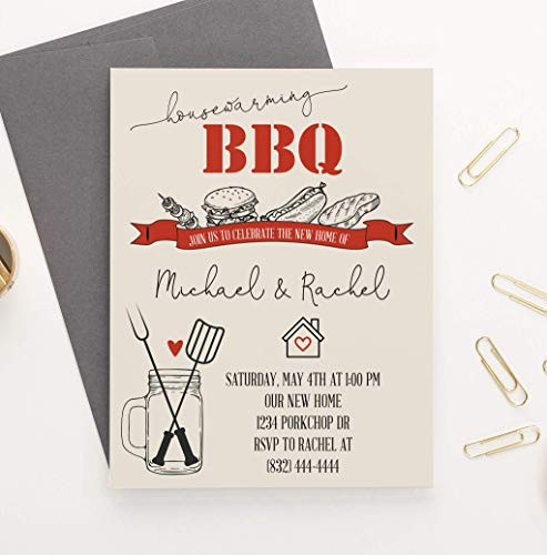 BBQ Housewarming Invitations with Envelopes Personalized Backyard Barbecue Housewarming Party Invites Housewarming Invitation Cards Your choice of Quantity and Envelope Color