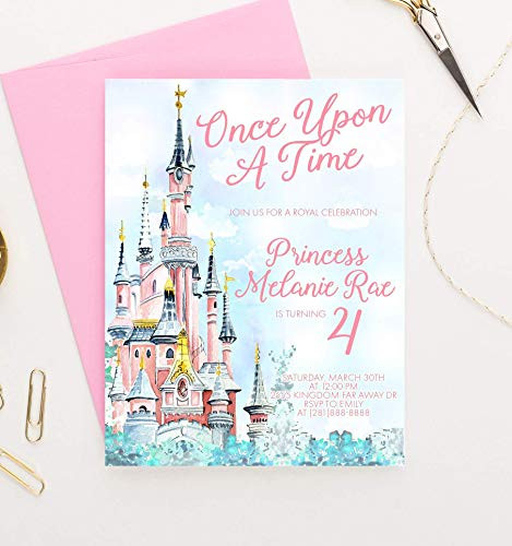 Personalized Fairytale Birthday Invitations for Girls Princess Birthday Invitations for Girls Watercolor Castle Your choice of Quantity Age Info and Envelope Color