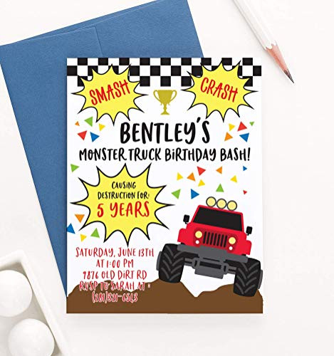 Personalized Monster Truck Birthday Invitations for Boy Custom Birthday Invitations for Boys Your choice of Quantity Age Info and Envelope Color