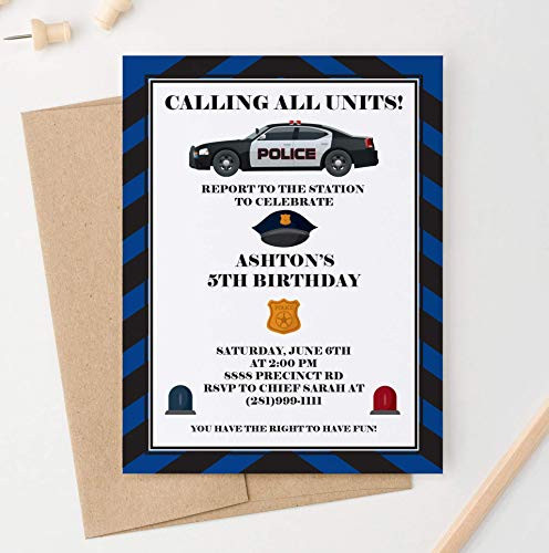 Personalized Police Birthday Invitations Your choice of Quantity Age Info and Envelope Color
