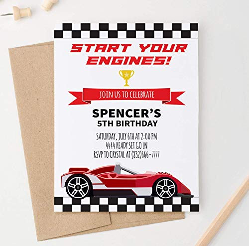 Personalized Race Car Birthday Invitations Your choice of Quantity Age Info and Envelope Color