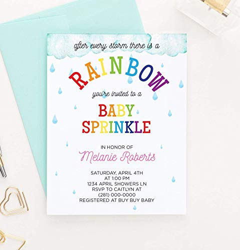 Rainbow Baby Shower Invitations Personalized Baby Sprinkle Invitations Girl or Boy Your choice of Quantity and Envelope Color