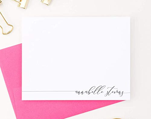 Personalized Stationery for Women Personalized FLAT Note Cards with Envelopes Script Style Your Choice of Colors and Quantity