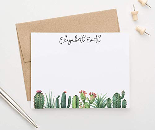 Personalized Cactus Stationery with Envelopes Personalized Stationery for Women FLAT Cactus Note Cards Your Choice of Colors and Quantity