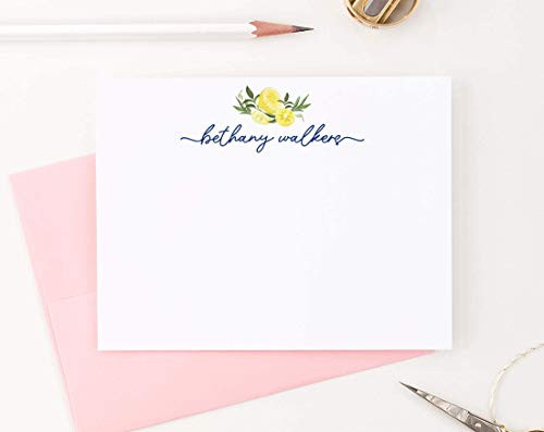 Personalized Stationery for Women Personalized Lemon Citrus FLAT Note Cards with Envelopes Personalized Stationary for Women with Script Font Your Choice of Colors and Quantity