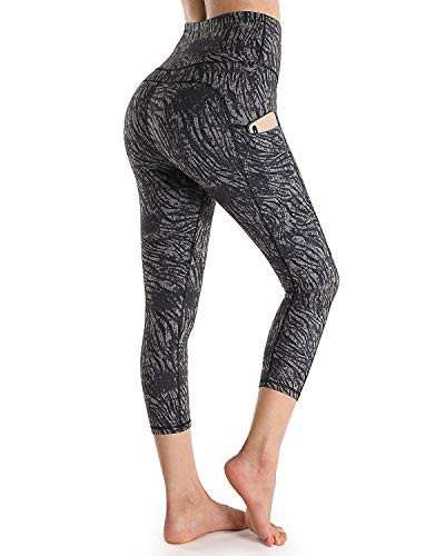 OUGES Womens High Waist Pockets Yoga Pants Running Workout Print Capris Leggings Pattern B Capris-20 inchXL