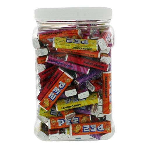 Pez 2.25 Pound Bulk Rolled Pez Candy - Assorted Bulk Pez Rolls in 64 FL OZ Gift Ready Reusable Square Jar