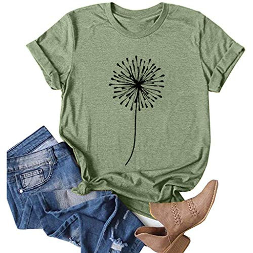 Vedolay Shirts for Women Fashion Round Neck Printing Print Tee Shirt Casual Short Sleeve T-Shirt Top Blouses  Green Large