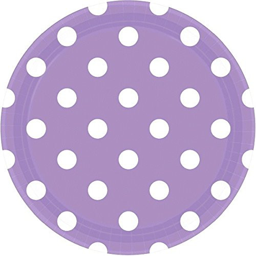 Lavender Dots Lunch Paper Plates Color Party Disposable Tableware Round 9 inch  Pack of 8.