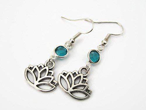 Lotus Flower Birthstone Earrings Buddhist Hindu Earrings Lotus Jewelry Personalized Yoga Gift