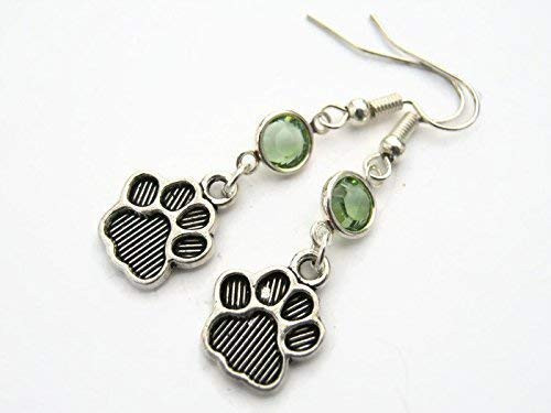 Paw Print Birthstone Earrings Personalized Paws Earrings Animal Print Earrings Pet Memorial Earrings
