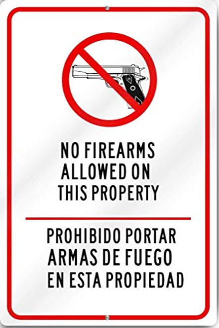 Retro Vintage Metal Tin Sign 8x12 inch English Spanish No FirearmsPoster Warning Plaque Art Decor for Garage Home Garden Store Bar for Gardern Outdoor  and  Indoor Sign