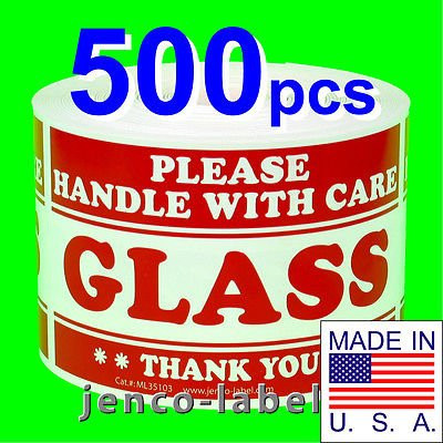 Jenco-Label ML35103 500 3x5 Glass Handle With Care Labels Sticker