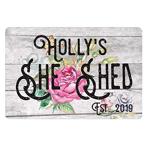 aianhe She Shed Sign Personalized Vintage Wood Look Signs Flowers Home Decor Wall Sign