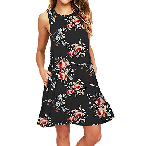 iTLOTL Women Summer Casual Dress with Pocket Sleeveless Printed Swing Mini Dress Sundress XX-LargeBlack iTLOTL Women Summer Casual Dress with Pocket Sleeveless Printed Swing Mini Dress Sundress XX-LargeBlack