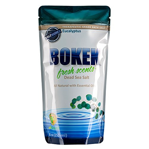 SaltWorks Bokek Fresh Scents Eucalyptus Scented Dead Sea Salt 8 Ounce Pouch