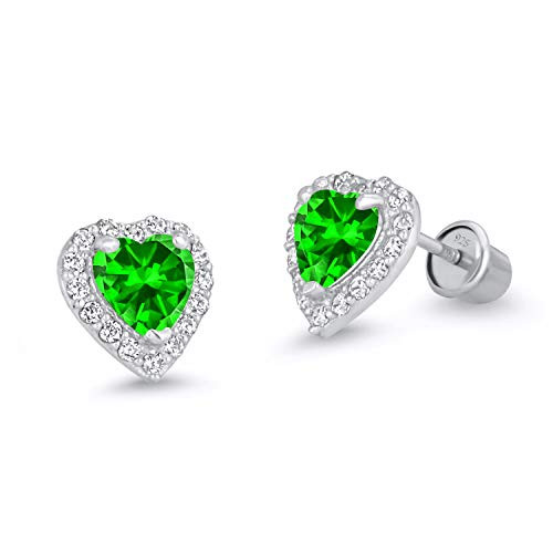 925 Sterling Silver Rhodium Plated Green Heart Cubic Zirconia Screwback Baby Girls Earrings 925 Sterling Silver Rhodium Plated Green Heart Cubic Zirconia Screwback Baby Girls Earrings