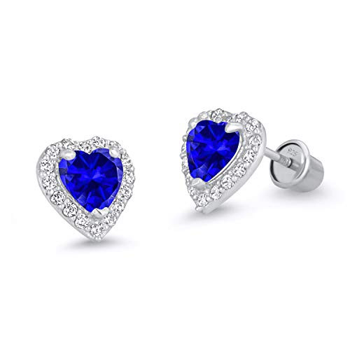 925 Sterling Silver Rhodium Plated Dark Blue Heart Cubic Zirconia Screwback Baby Girls Earrings 925 Sterling Silver Rhodium Plated Dark Blue Heart Cubic Zirconia Screwback Baby Girls Earrings