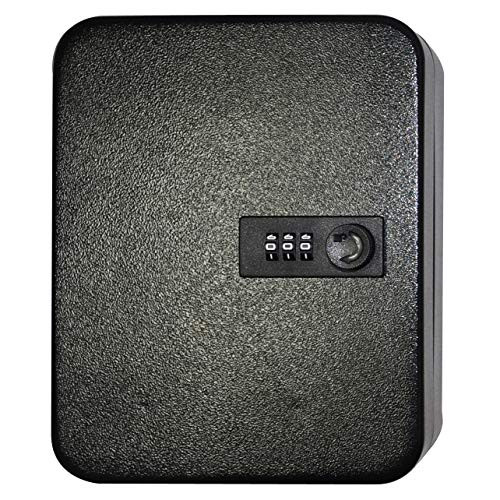 Key Cabinet Lock Box Wall Mount- 48 Keys Steel Security Cabinet with Combination Lock Black