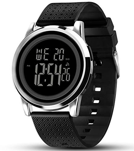 YUINK Mens Ultra-Thin Stainless Steel Digital Sports Watch Multifunctional Chronograph Minimalist Waterproof - Fashion Wrist Watch for Men  Silver